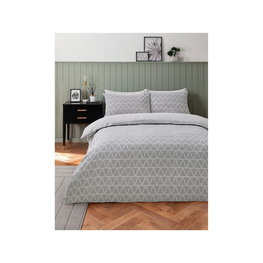 George Home Grey Triangles Geo Reversible Duvet Cover Set Double General Household ASDA   