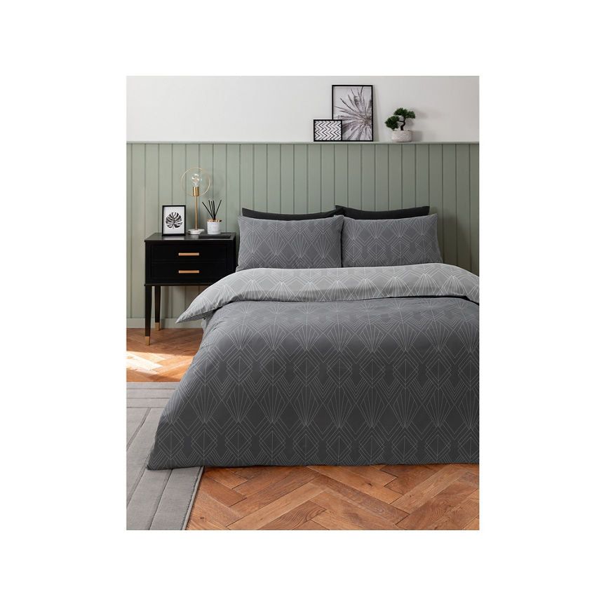 George Home Charcoal Opulent Geo Reversible Duvet Cover Set - Double