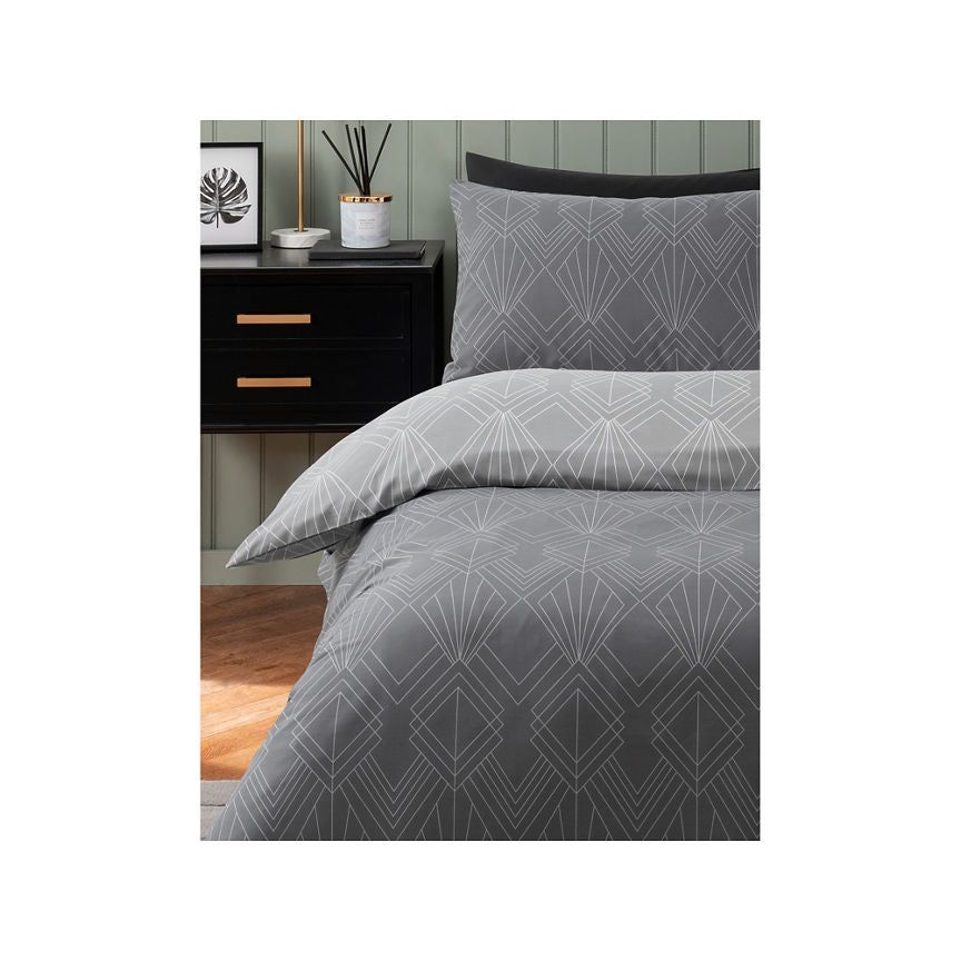 George Home Charcoal Opulent Geo Reversible Duvet Cover Set - Double