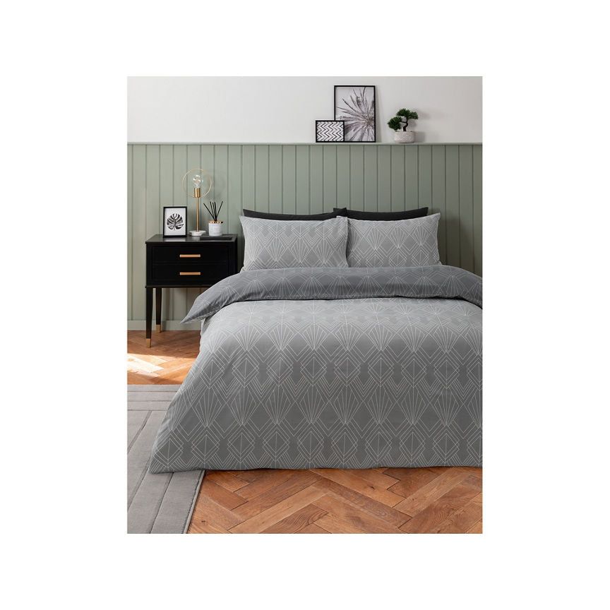 George Home Charcoal Opulent Geo Reversible Duvet Cover Set - Double General Household ASDA   