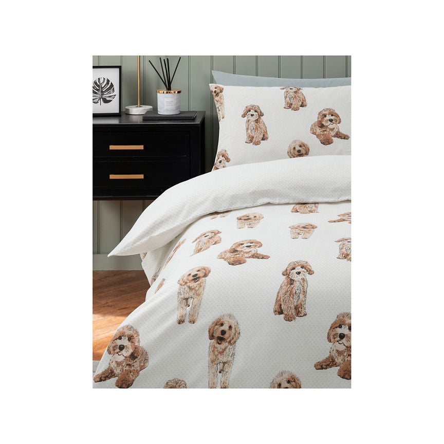 George Home Natural Cockapoos Reversible Duvet Cover Set - Double