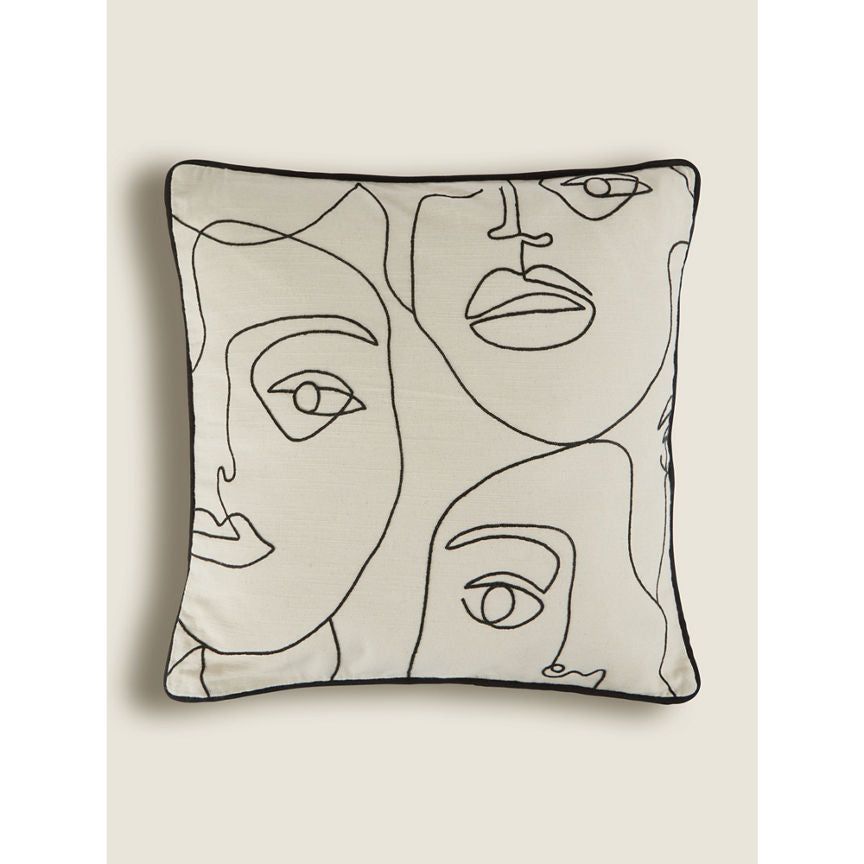 George Home Monochrome Face Graphic Tufted Cushion