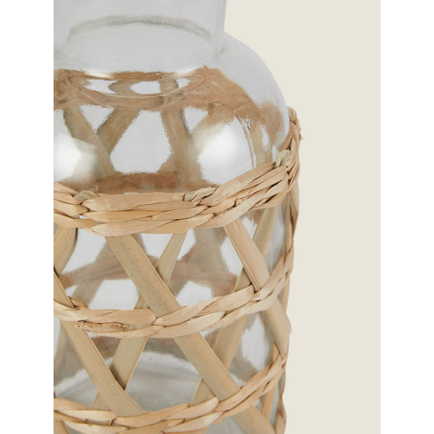 George Home Clear Bottle Vase With Handwoven Rattan Detail General Household ASDA   