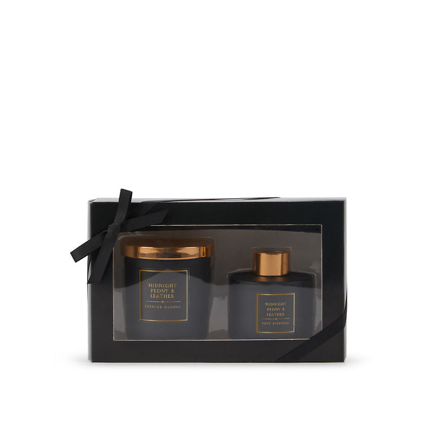 George Home Classics Midnight Peony and Leather Candle and Reed Gift Set General Household ASDA   