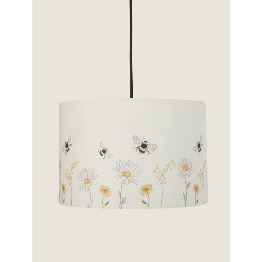 George Home Natural Bee Print Linen Drum Shade