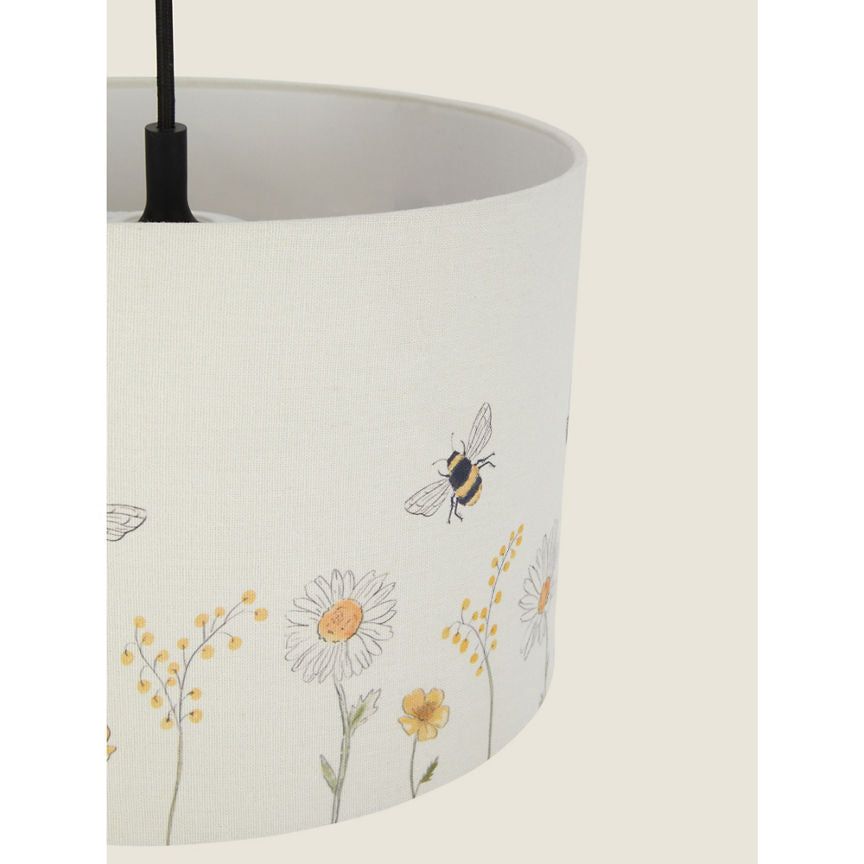 George Home Natural Bee Print Linen Drum Shade General Household ASDA   