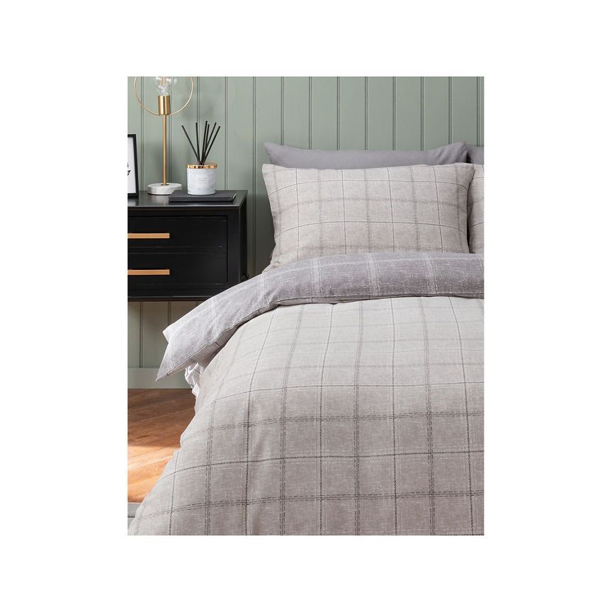 George Home Grey Check Easy Care Reversible Duvet Set - Double