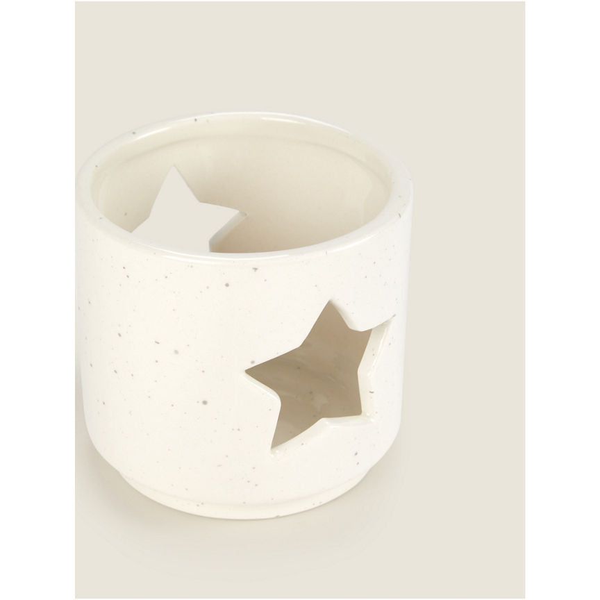 George Home White Ceramic Star Speckled Tealight Holder - Set of 2