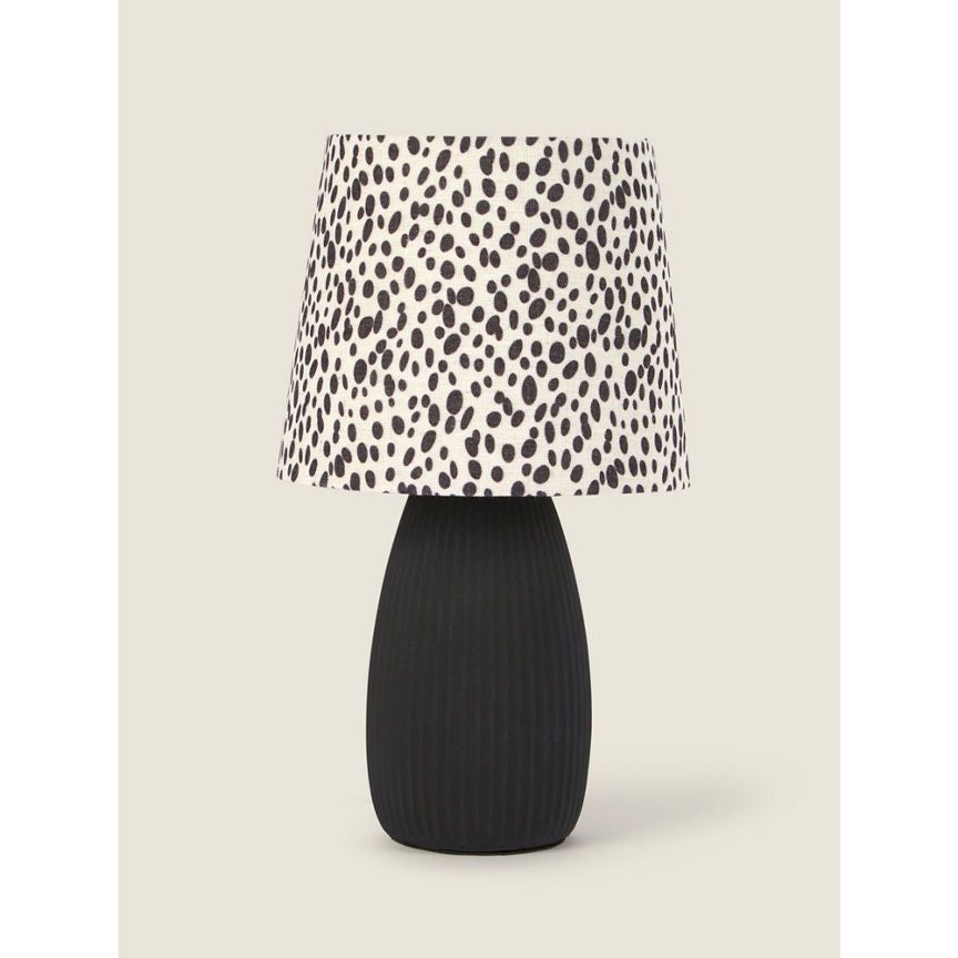 George Home Black Ribbed Table Lamp With Printed Shade