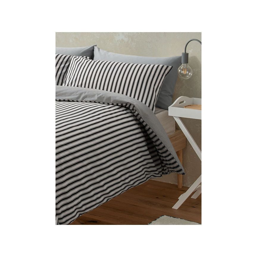 George Home Black & White Stripe Duvet Set - Double