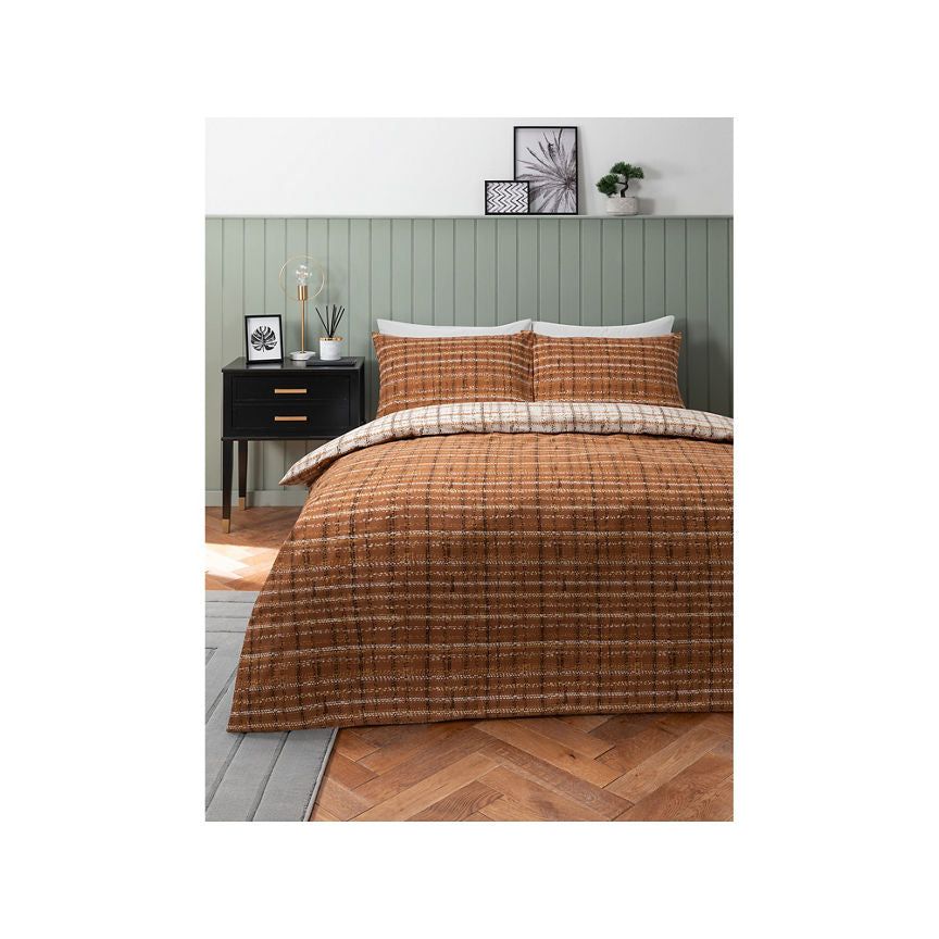 George Home Orange Boucle Check Duvet Set - Single