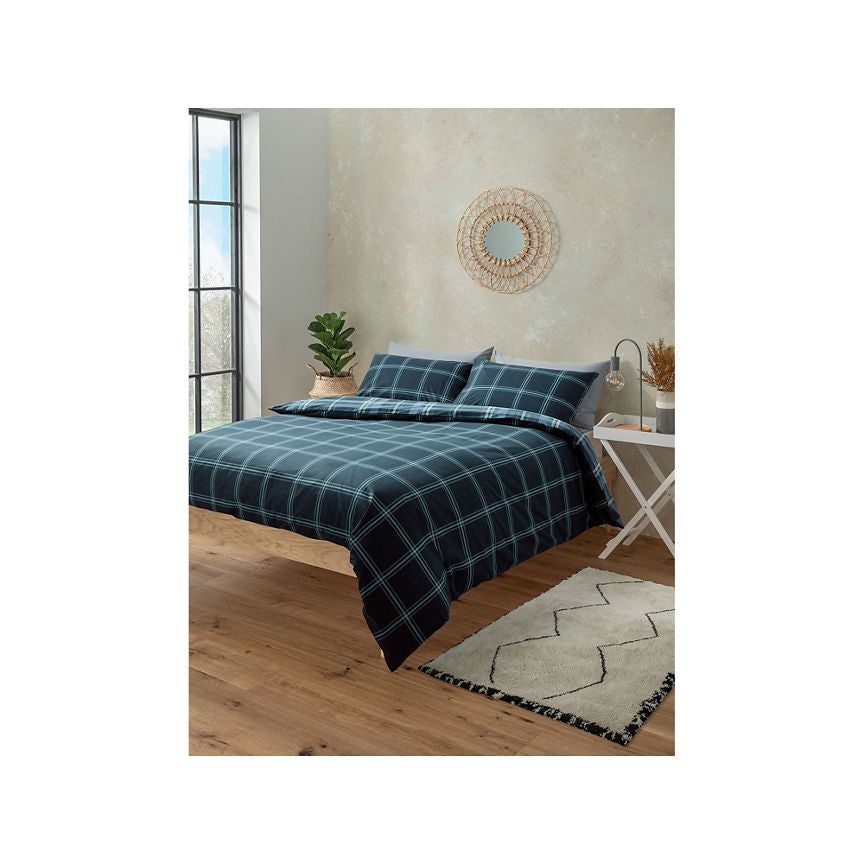 George Home Serenity Dark Check Duvet Set - Double