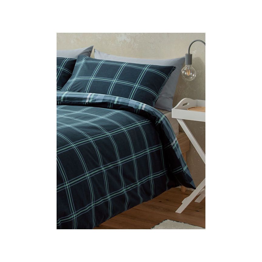 George Home Serenity Dark Check Duvet Set - Double