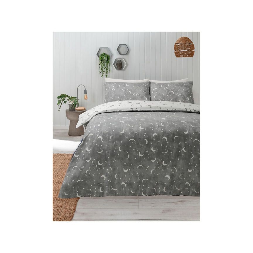 George Home Grey Brushed Stars & Moons Duvet Set - Single