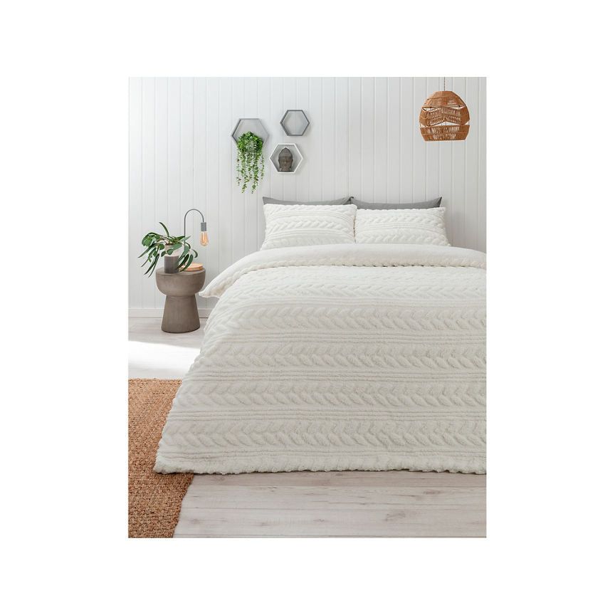 George Home Cable Knit Teddy Duvet Set - Double