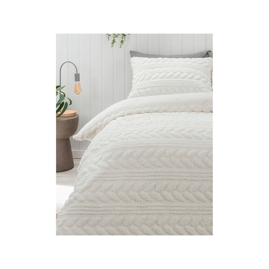 George Home Cable Knit Teddy Duvet Set - Double