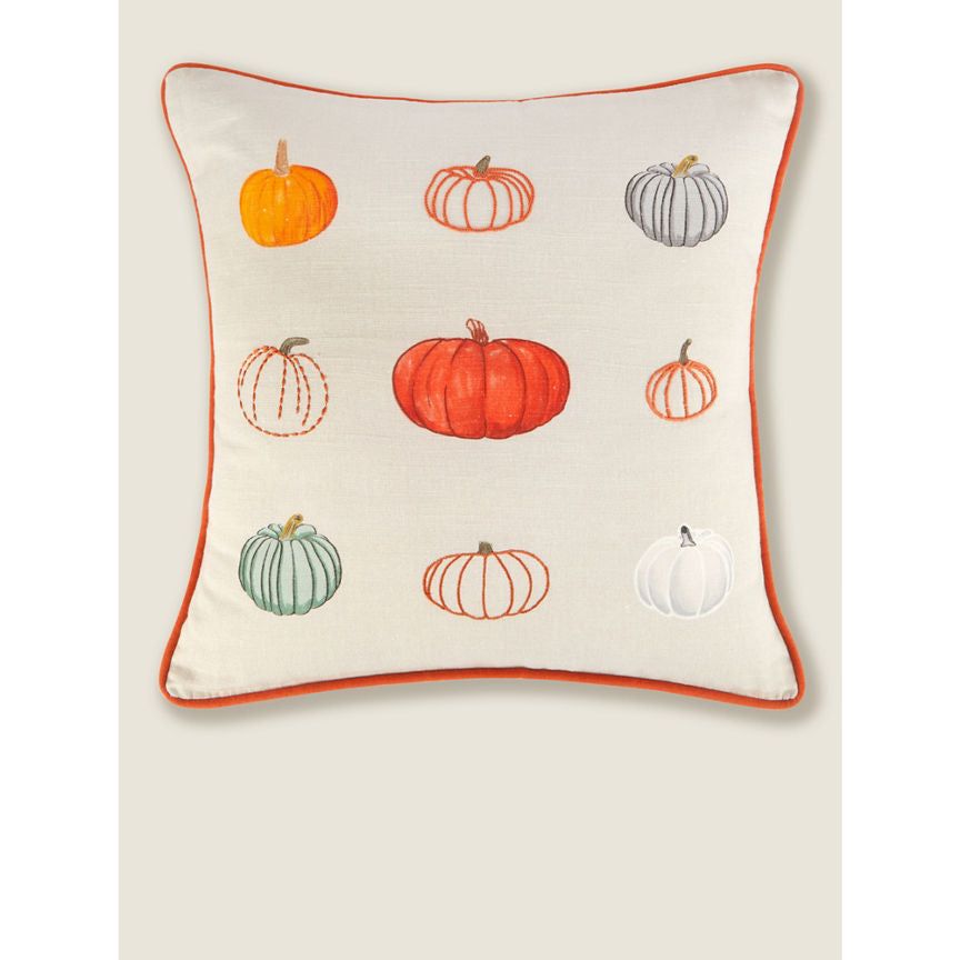 George Home Natural Embroidered Halloween Pumpkin Cushion