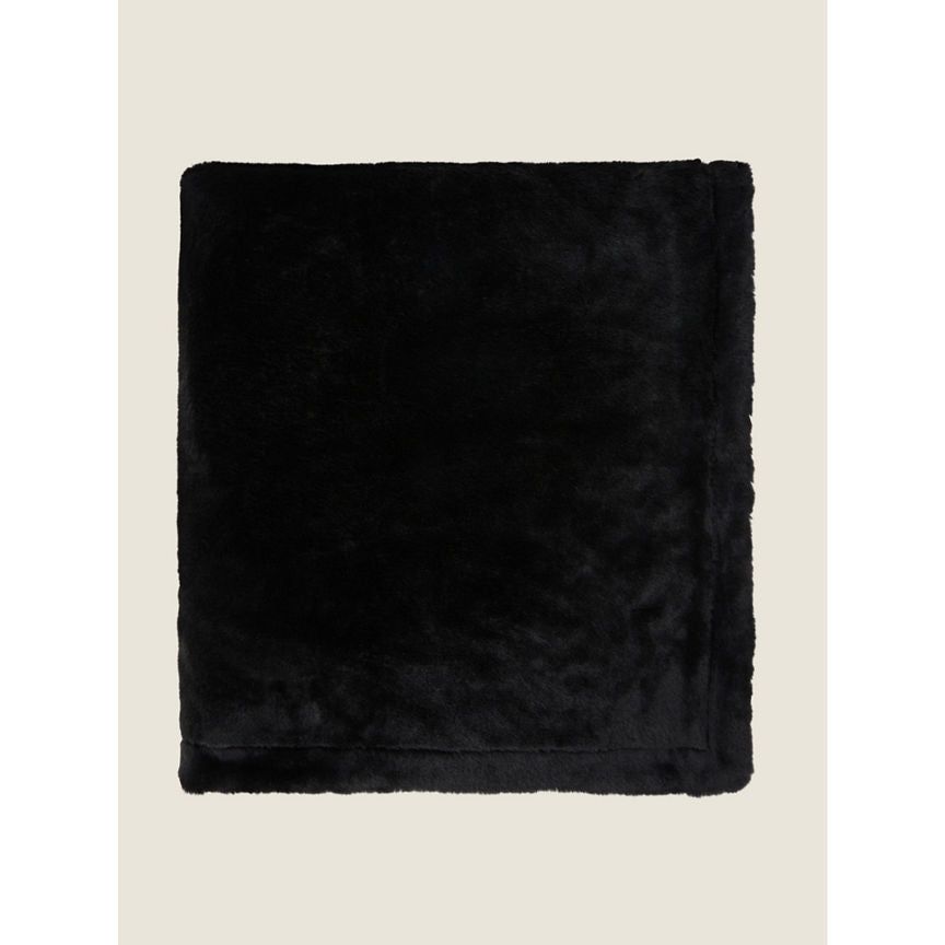 George Home Black Plain Faux Fur Blanket