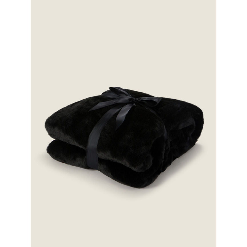 George Home Black Plain Faux Fur Blanket General Household ASDA   