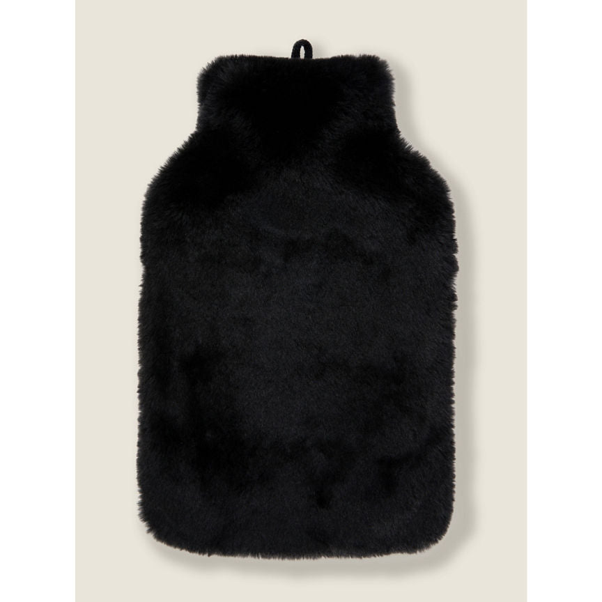 George Home Black Faux Fur Hot Water Bottle