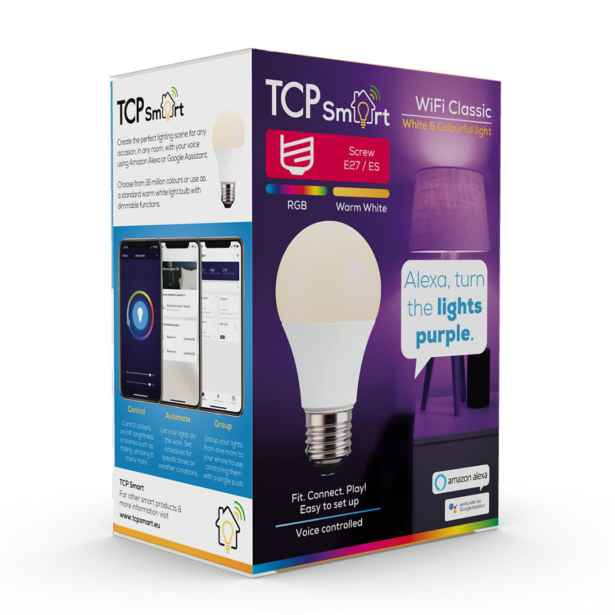 TCP SMART WiFi LED Classic White & Colourful Lightbulb 806 Lumens ES