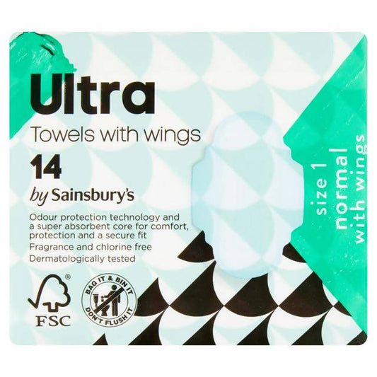 Sainsbury's Ultra Towels Normal Wings x14 feminine care Sainsburys   