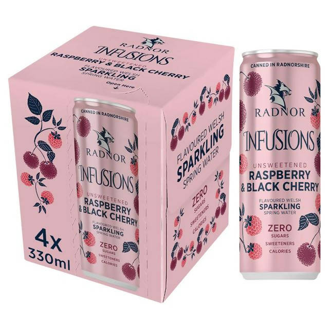 Radnor Infusions Unsweetened Raspberry & Black Cherry Flavoured Welsh Sparkling Spring Water 330ml Flavoured & vitamin water Sainsburys   