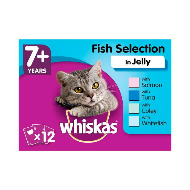 Whiskas Senior Wet Cat Food Pouches Fish in Jelly 12 x 100g