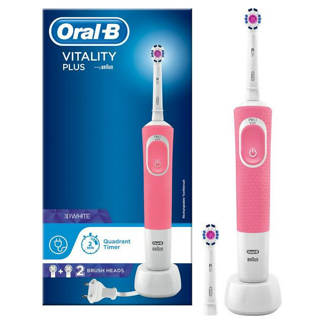 Oral-B Vitality Plus 3DW Pink Electric Rechargeable Toothbrush with Bonus Extra Refill - McGrocer