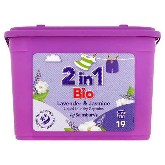 Sainsbury's 2 in 1 Bio Liquid Laundry Capsules Lavender & Jasmine x19 detergents & washing powder Sainsburys   