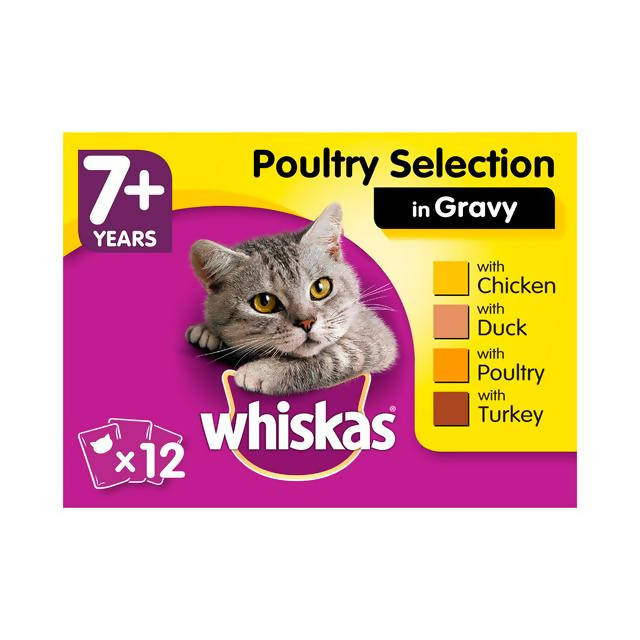 Whiskas Senior Wet Cat Food Pouches Poultry in Gravy 12 x 100g