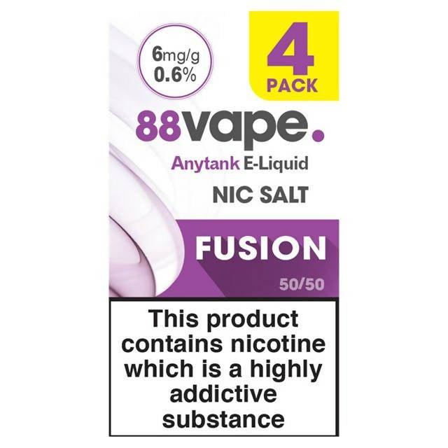 88Vape Anytank E-Liquid Nic Salt Fusion 6mg 4 Pack Vaping & alternatives Sainsburys   