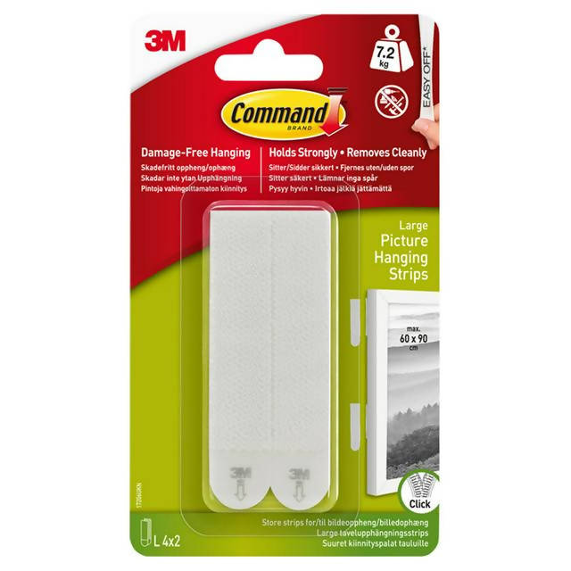 Command™ Large Picture Hanging Strips in White, 4 Sets of Large Strips - Holds up to 7.2kg DIY Sainsburys   