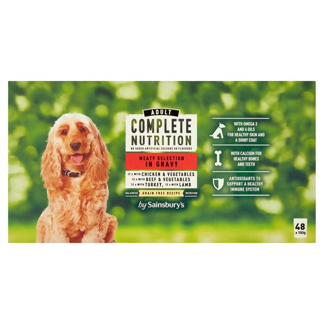 Sainsbury's Complete Nutrition Adult Dog Food Meat Selection in Gravy 48 x 100g - McGrocer