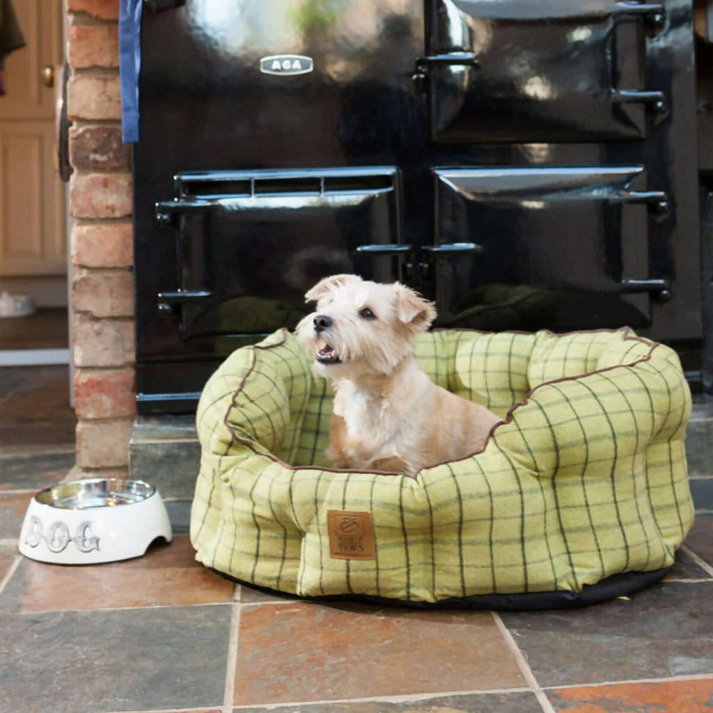 House of Paws, Medium 28 x 60cm Tweed Pet Bed with Anti-slip Base in Green