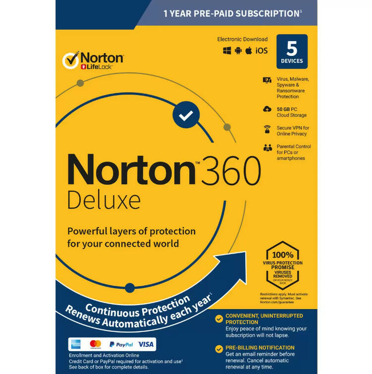 Norton 360 Deluxe 2022, Antivirus Software for 5 Device and 1 Year Subscription with Automatic Renewal GOODS Costco UK   