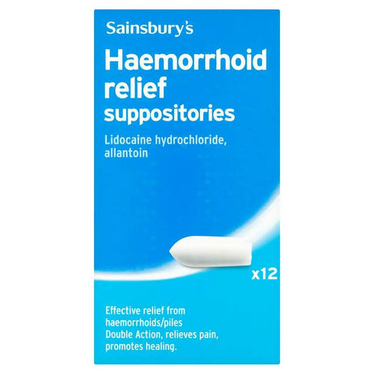Sainsbury's Haemorrhoid Relief Suppositories x12 stomach & bowel Sainsburys   