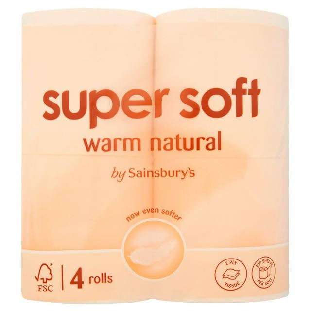 Sainsbury's Super Soft Toilet Tissue, Warm Natural x4 Rolls