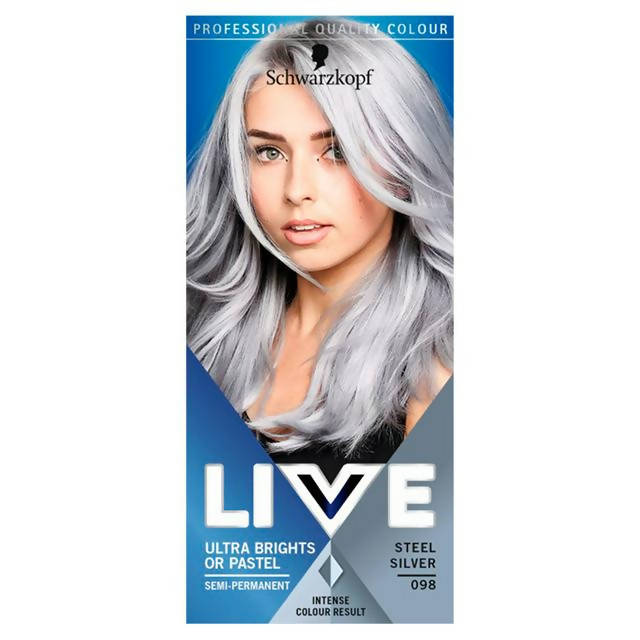 Schwarzkopf Live Ultra Brights or Pastel Semi-Permanent Hair Dye, Steel Silver 98