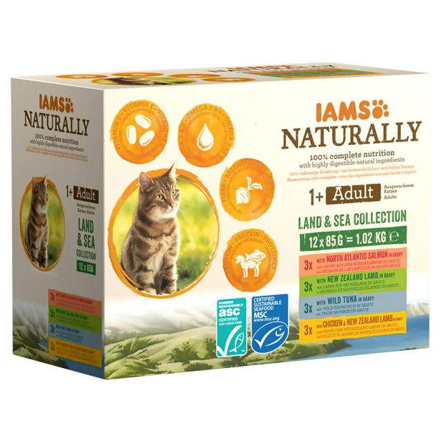 IAMS Naturally Cat, Land & Sea Selection In Gravy 12x85g Cat pouches & trays Sainsburys   