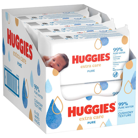 Huggies Pure Extra Care Baby Wipes, 8 x 56 Wipes Nappies & Wipes Costco UK   