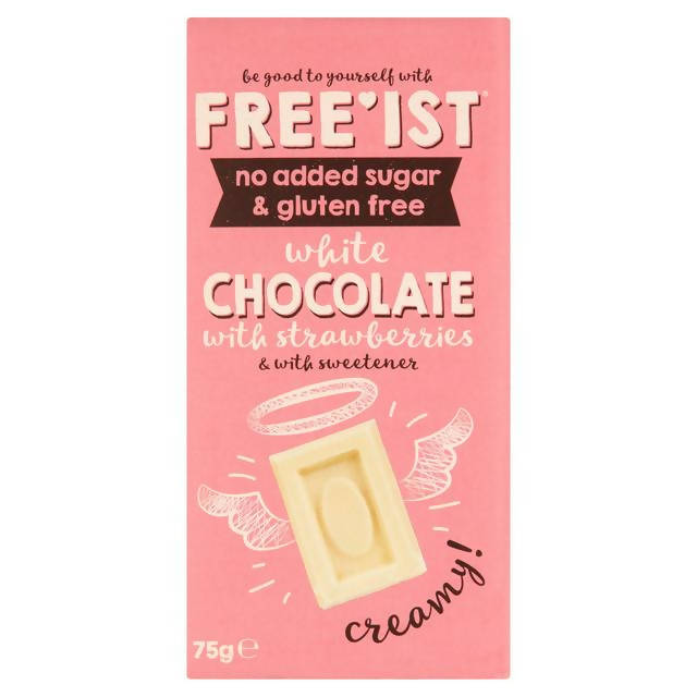 Free'ist No Added Sugar & Gluten Free White Chocolate with Strawberries & with Sweetener 75g gluten free Sainsburys   