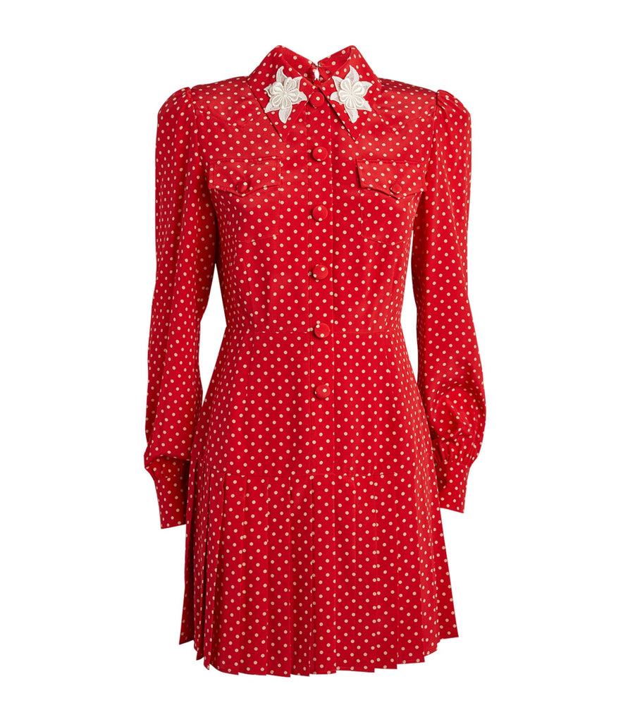 Silk Polka-Dot Pleated Mini Dress