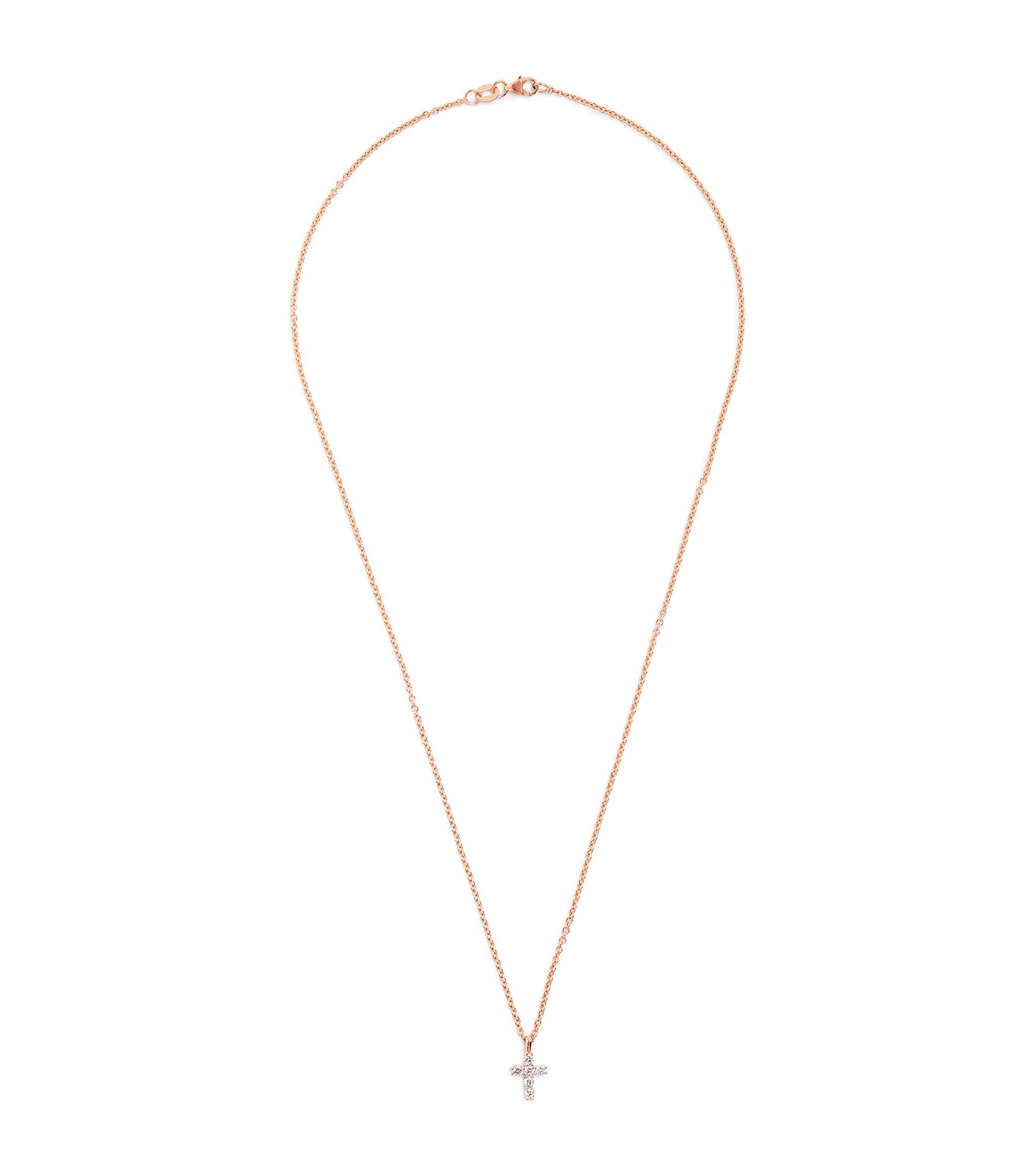 Rose Gold and Pavé Diamond Cross Necklace GOODS Harrods   