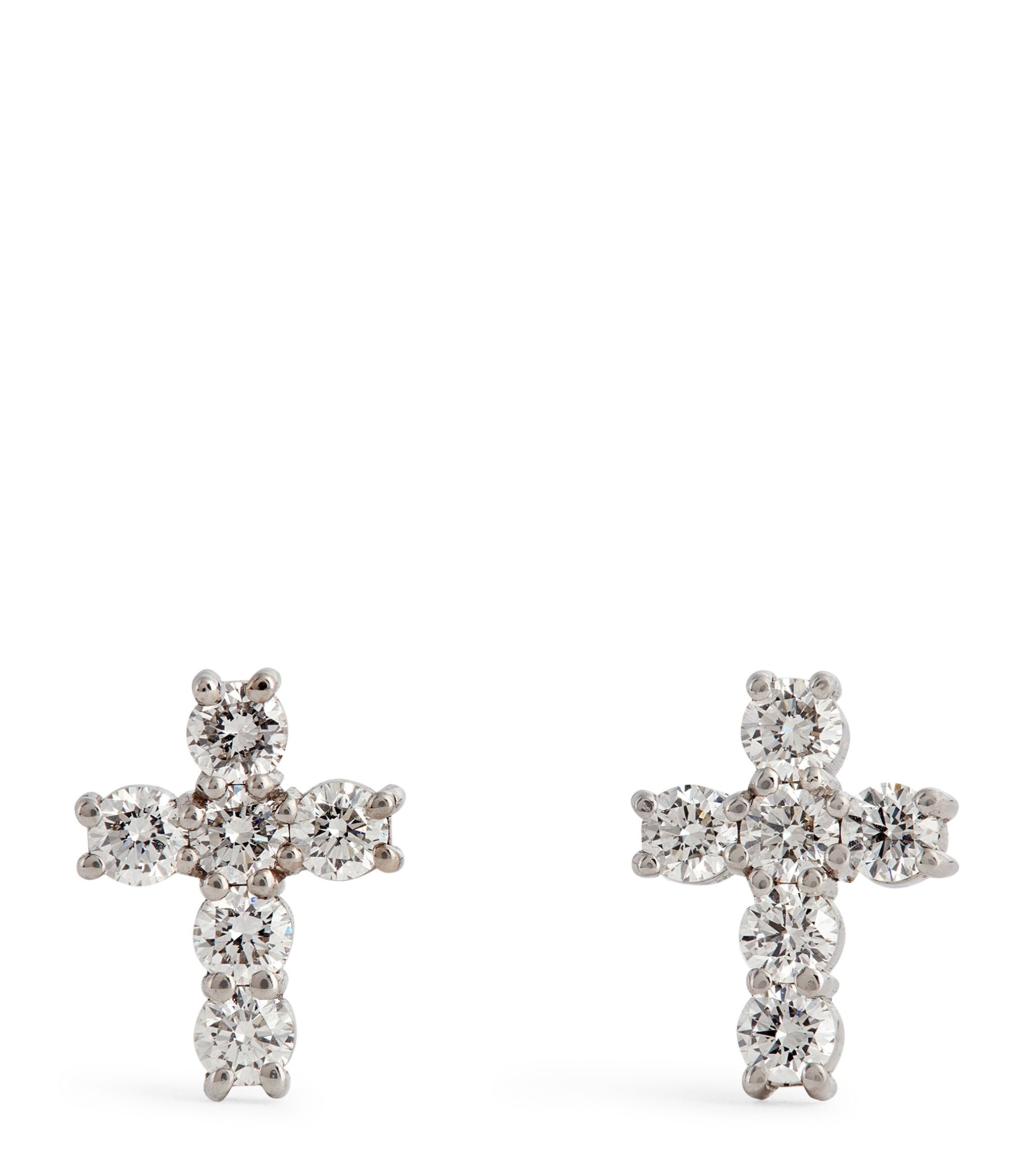 White Gold and Diamond Cross Stud Earrings GOODS Harrods   