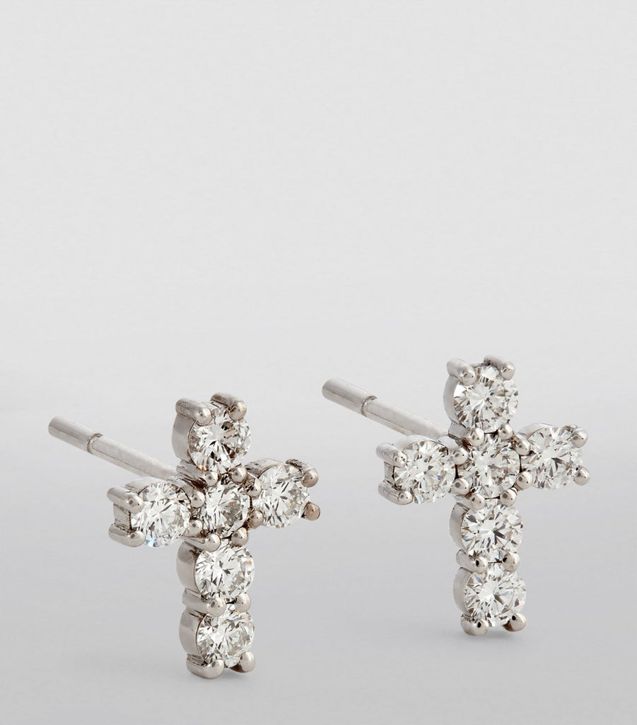 White Gold and Diamond Cross Stud Earrings