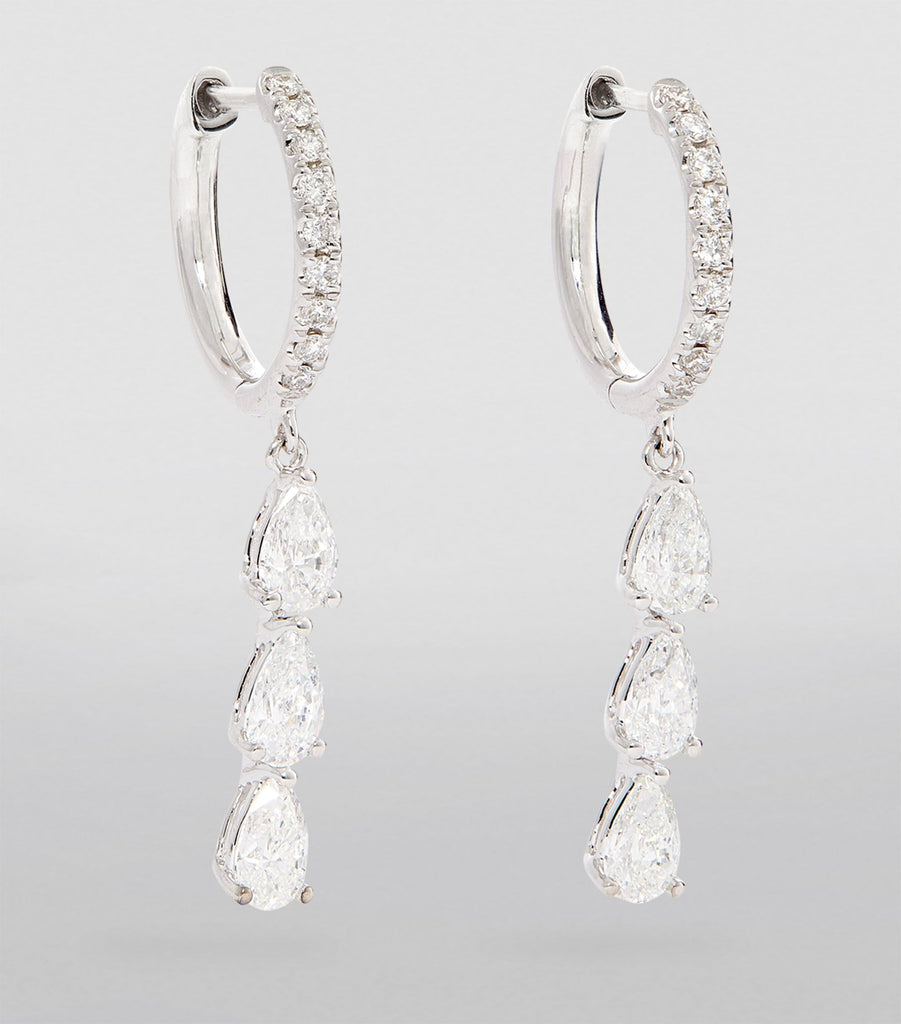 White Gold and Diamond Huggie Hoop Three-Drop Earrings