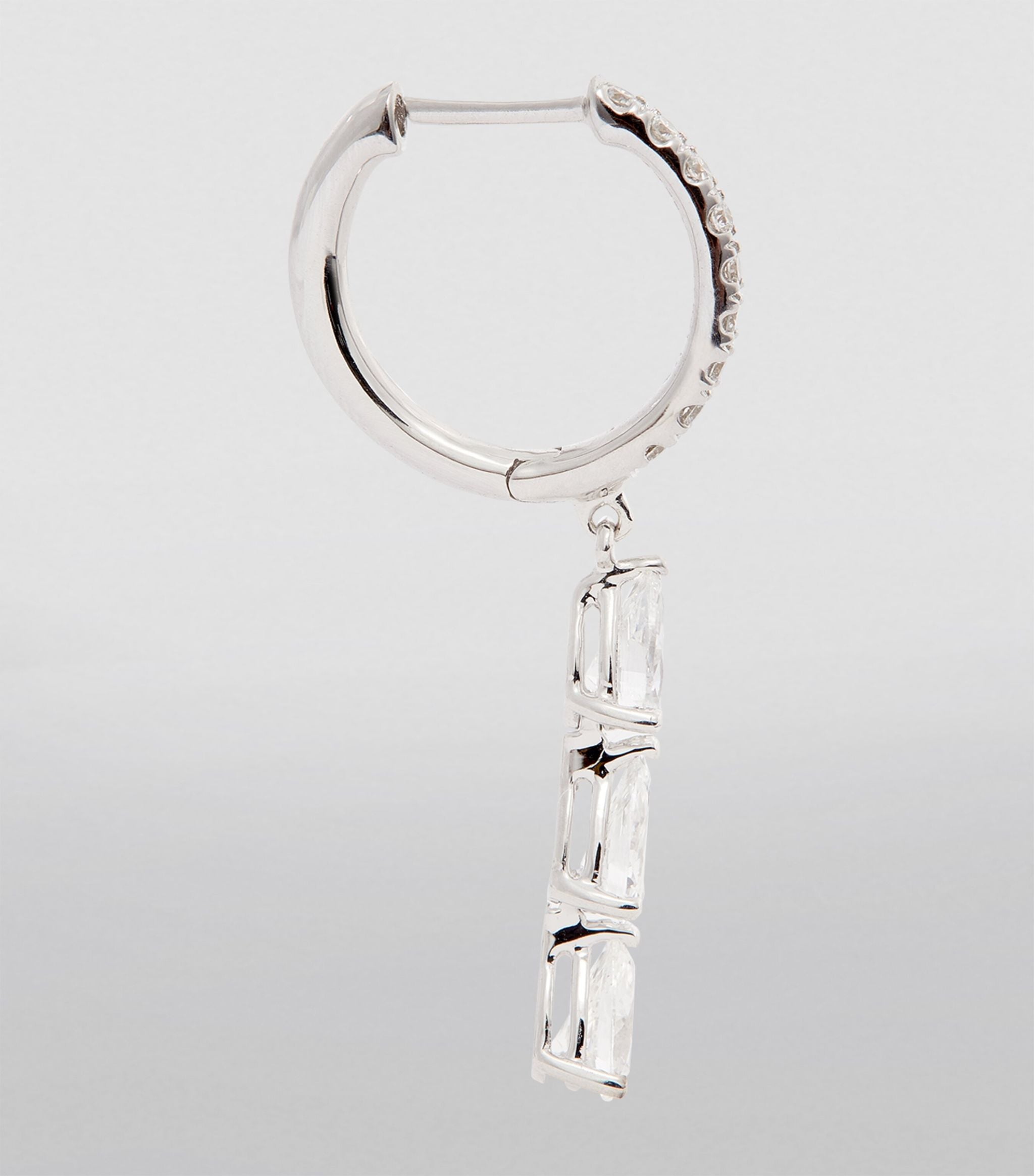 White Gold and Diamond Huggie Hoop Three-Drop Earrings GOODS Harrods   