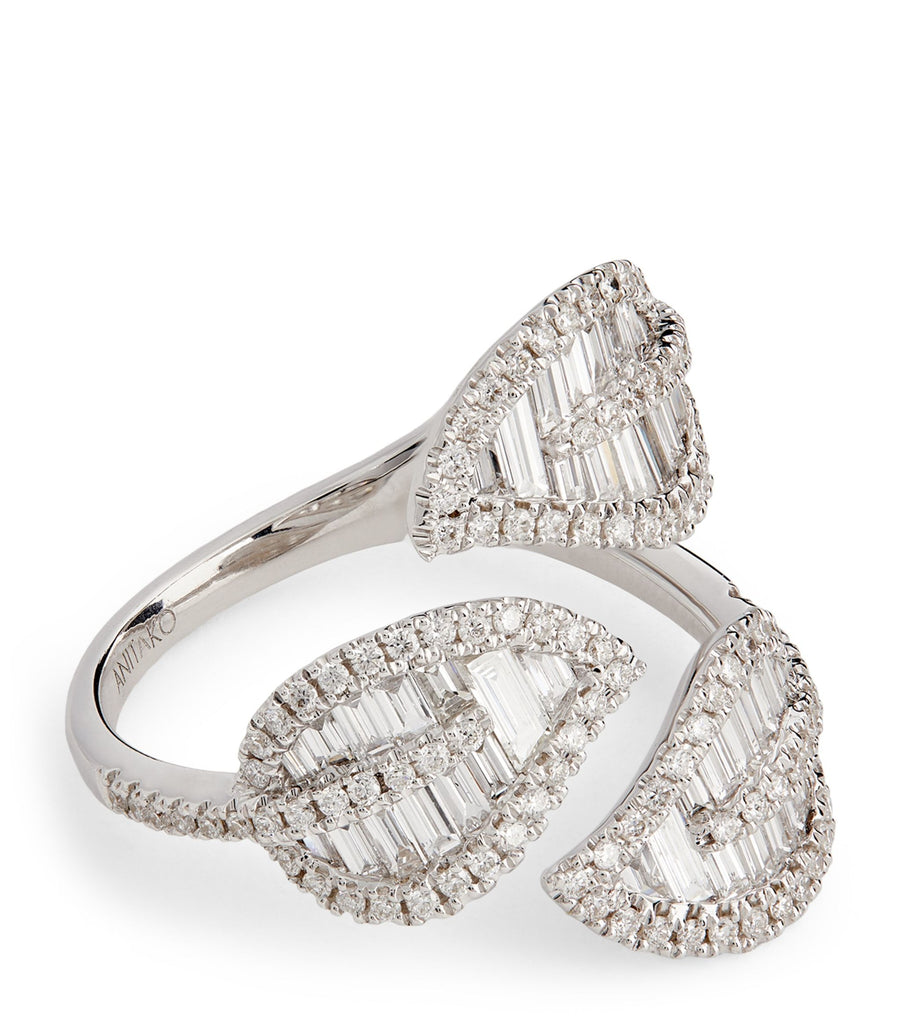 White Gold and Diamond Leaf Ring