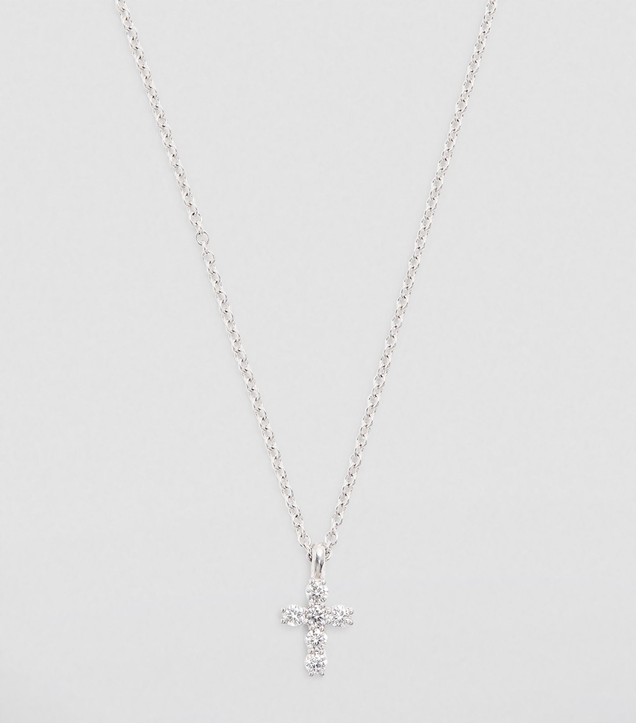 White Gold and Pavé Diamond Cross Necklace GOODS Harrods   